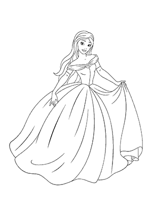 Coloriage de Princesse avec une Longue Robe